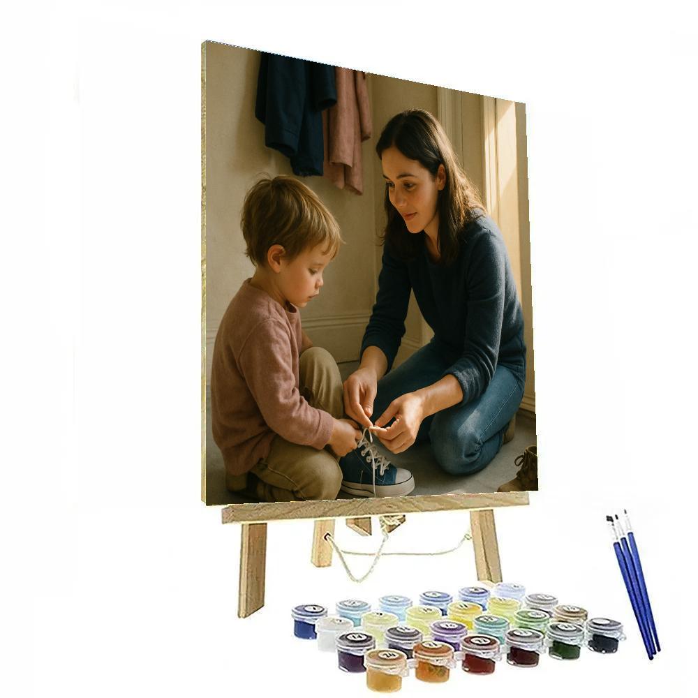 Mother Teaching Child To Tie Shoes paint by numbers