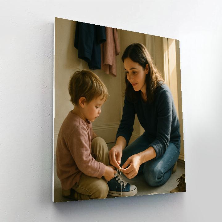 Mother Teaching Child To Tie Shoes paint by numbers