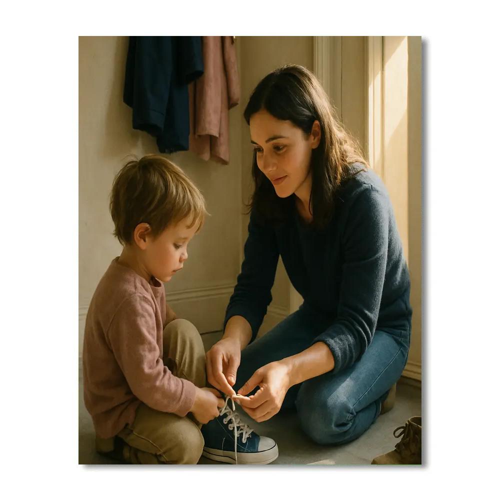 Mother Teaching Child To Tie Shoes paint by numbers