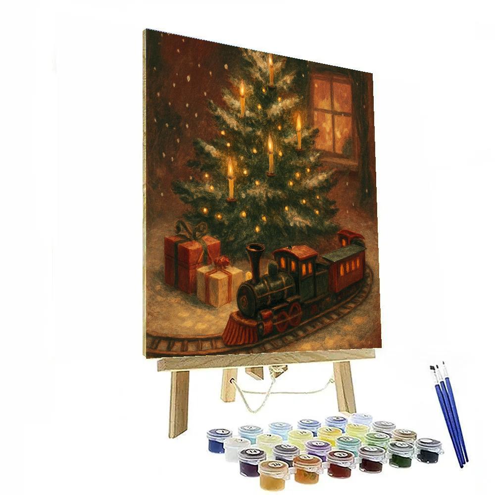 Toy Train Around The Snowbound Tree Paint by numbers art