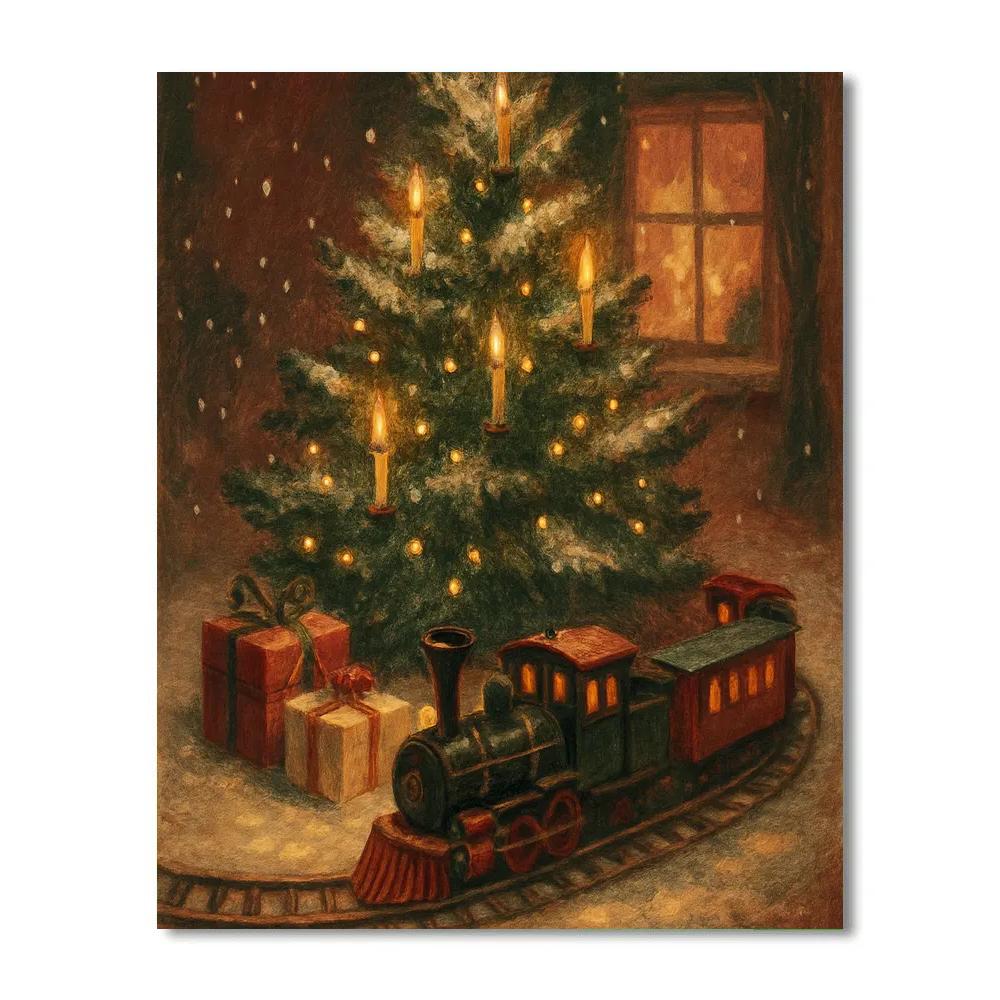 Toy Train Around The Snowbound Tree Paint by numbers art