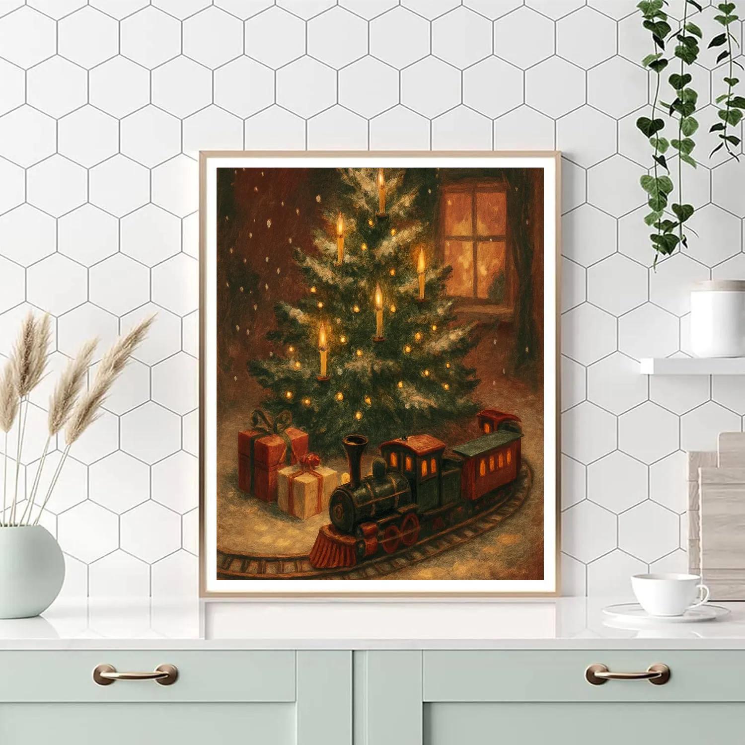 Toy Train Around The Snowbound Tree Paint by numbers art