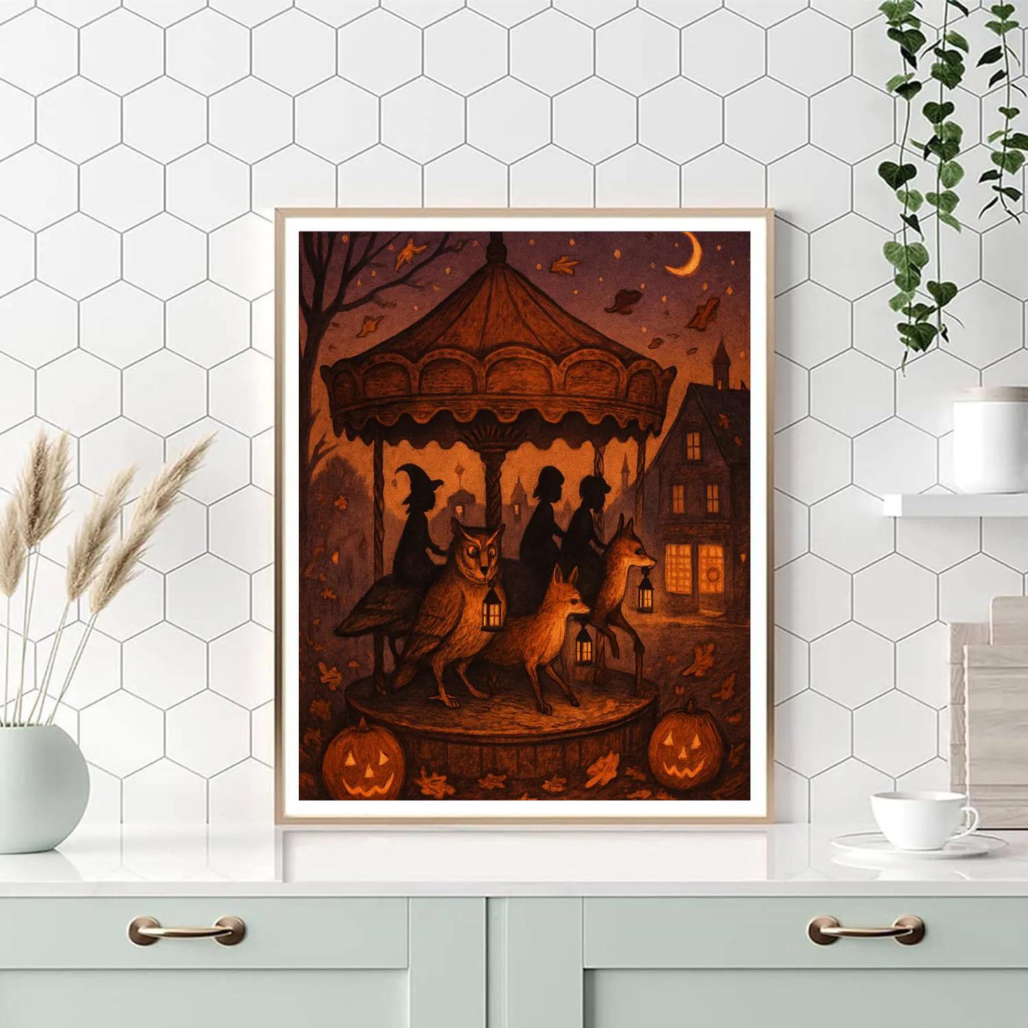 Harvest Carousel At Night paint by color