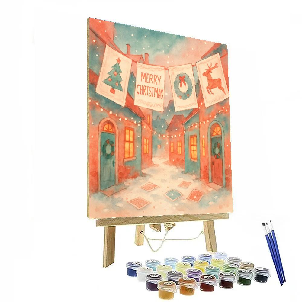 Holly Jolly Postcard Alley paint by numbers