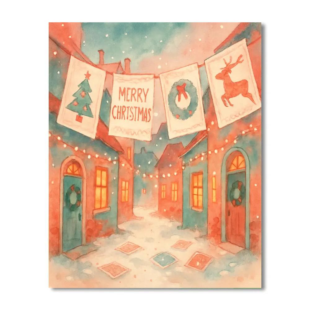 Holly Jolly Postcard Alley paint by numbers