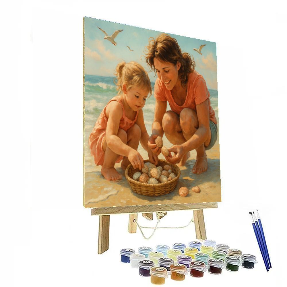 Seashell Collecting With Mom Numbered painting kits