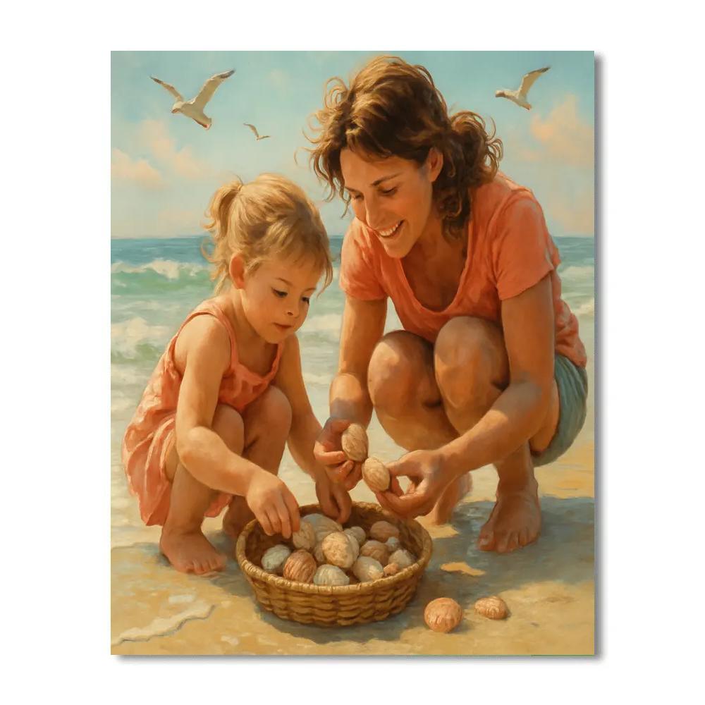 Seashell Collecting With Mom Numbered painting kits