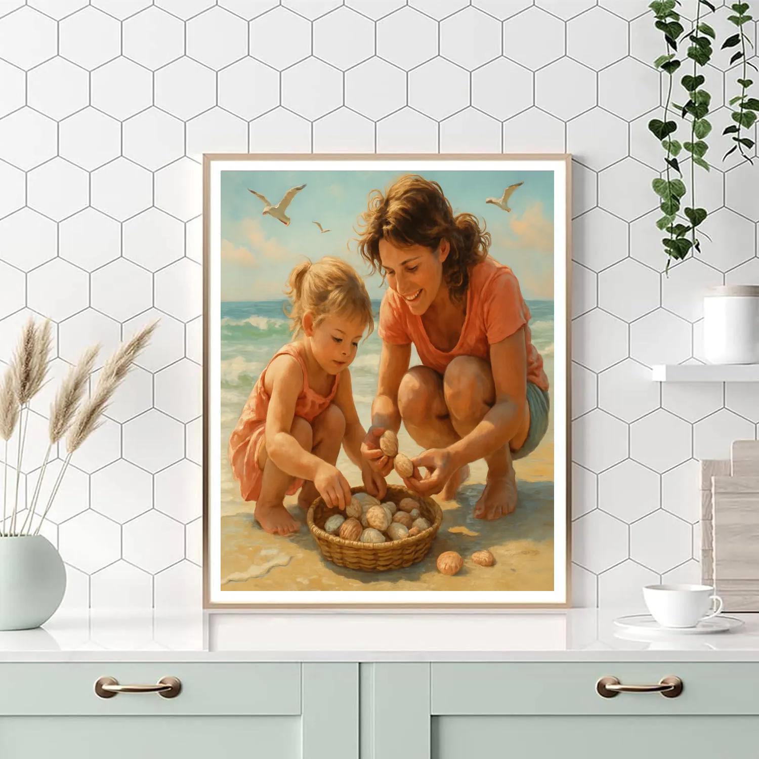 Seashell Collecting With Mom Numbered painting kits