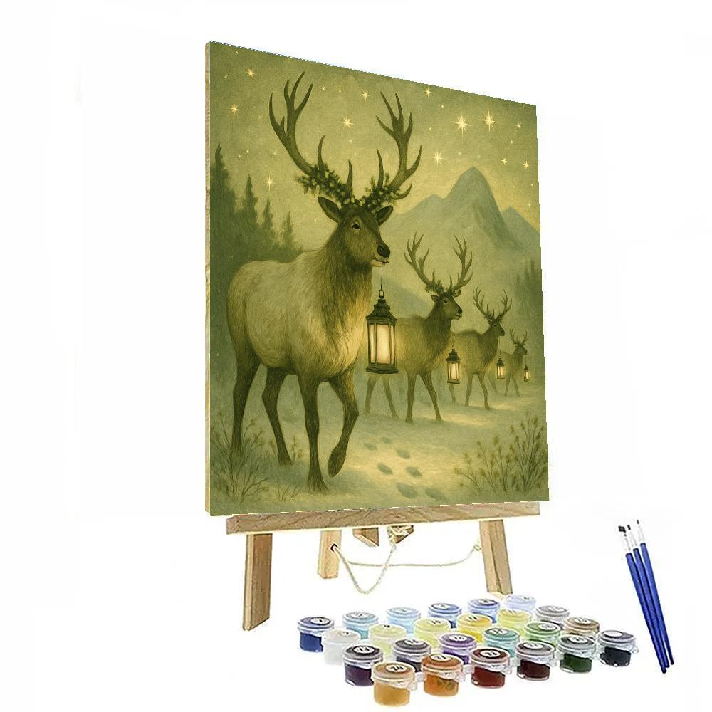 Snow Lantern Elk Procession Painting by numbers kit