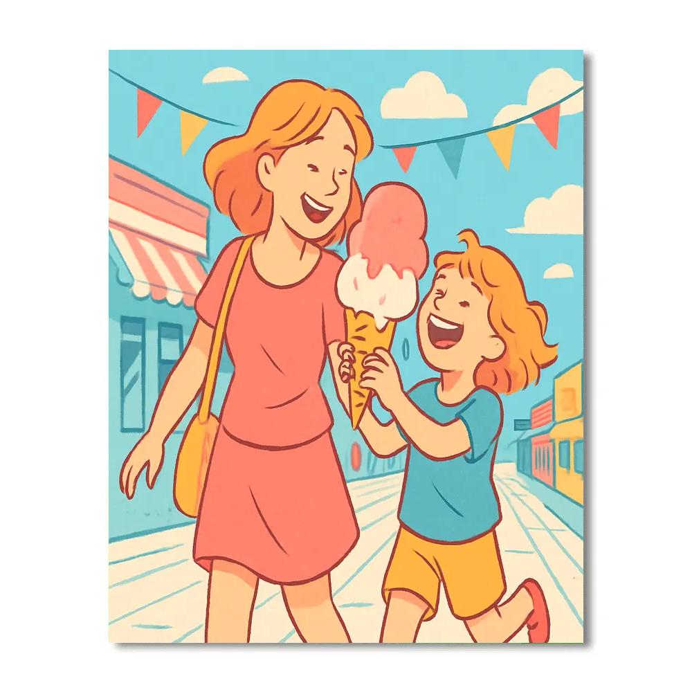 Mother And Child Ice Cream Stroll Number painting