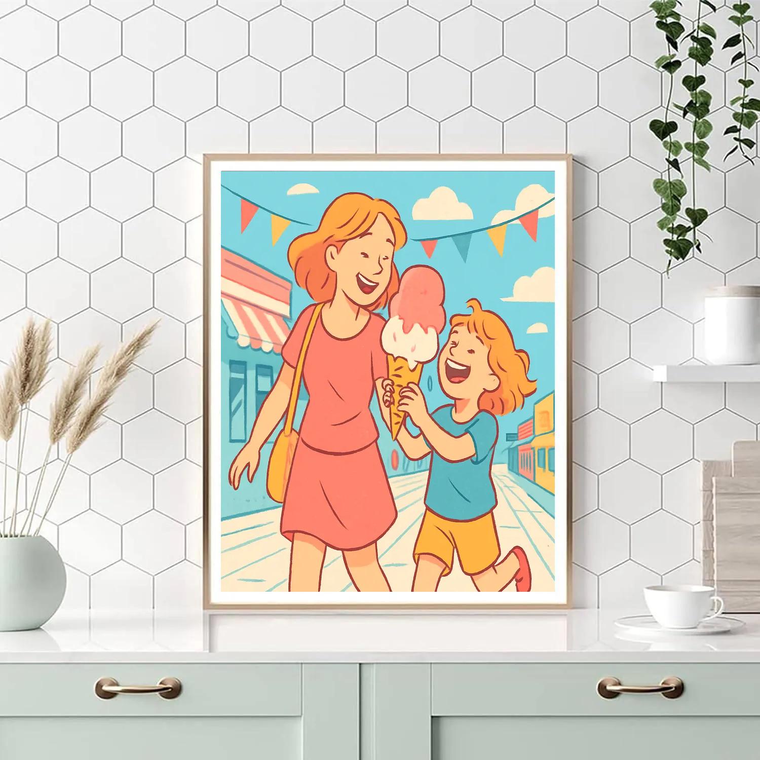 Mother And Child Ice Cream Stroll Number painting