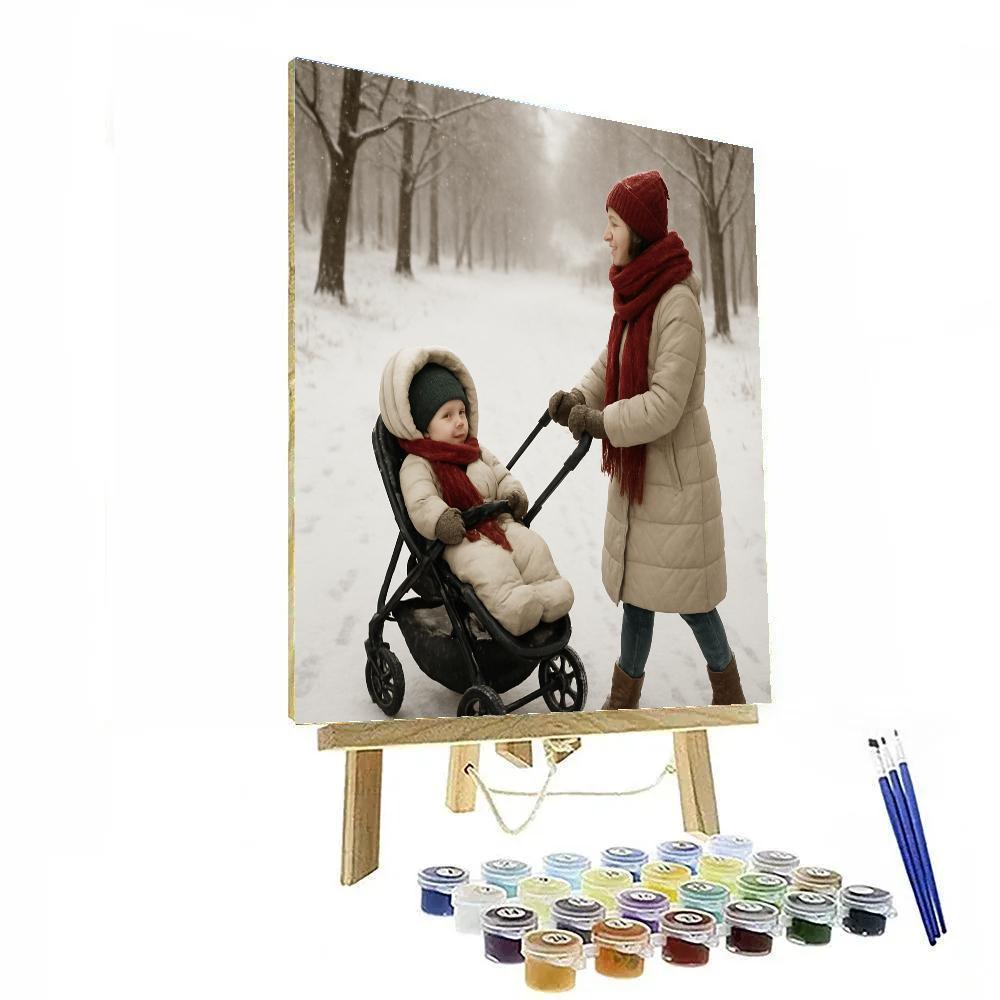 Stroller Walk Through Snowy Park paint by number