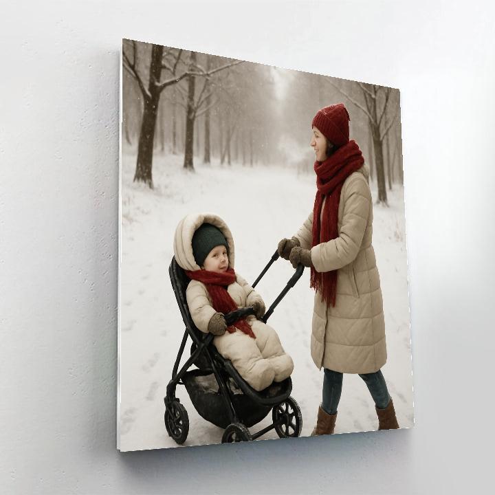 Stroller Walk Through Snowy Park paint by number