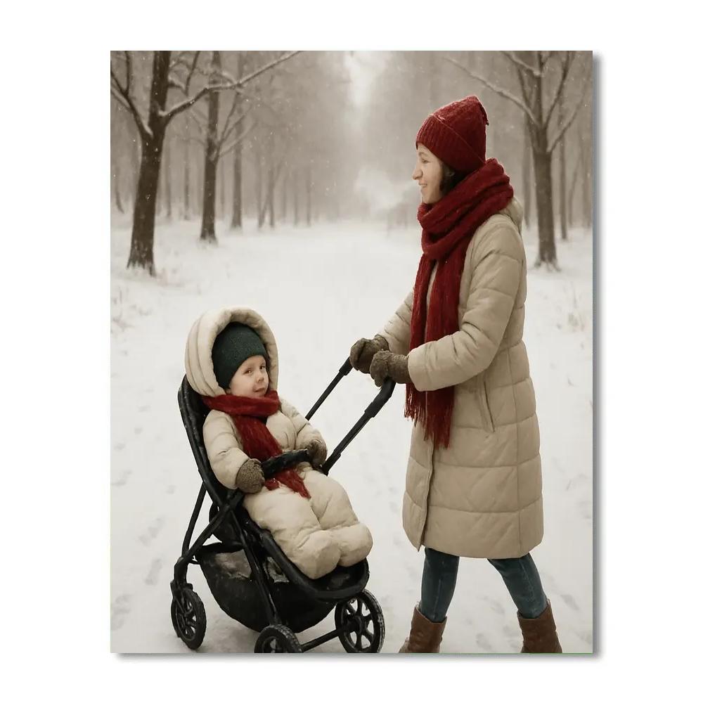 Stroller Walk Through Snowy Park paint by number