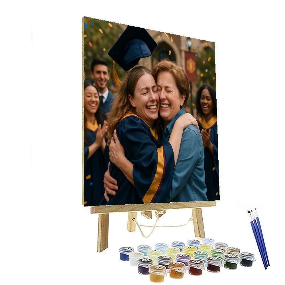Graduation Cap Toss Hug With Mom Paint by numbers art