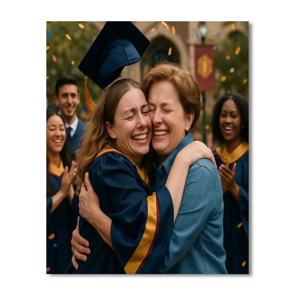 Graduation Cap Toss Hug With Mom Paint by numbers art