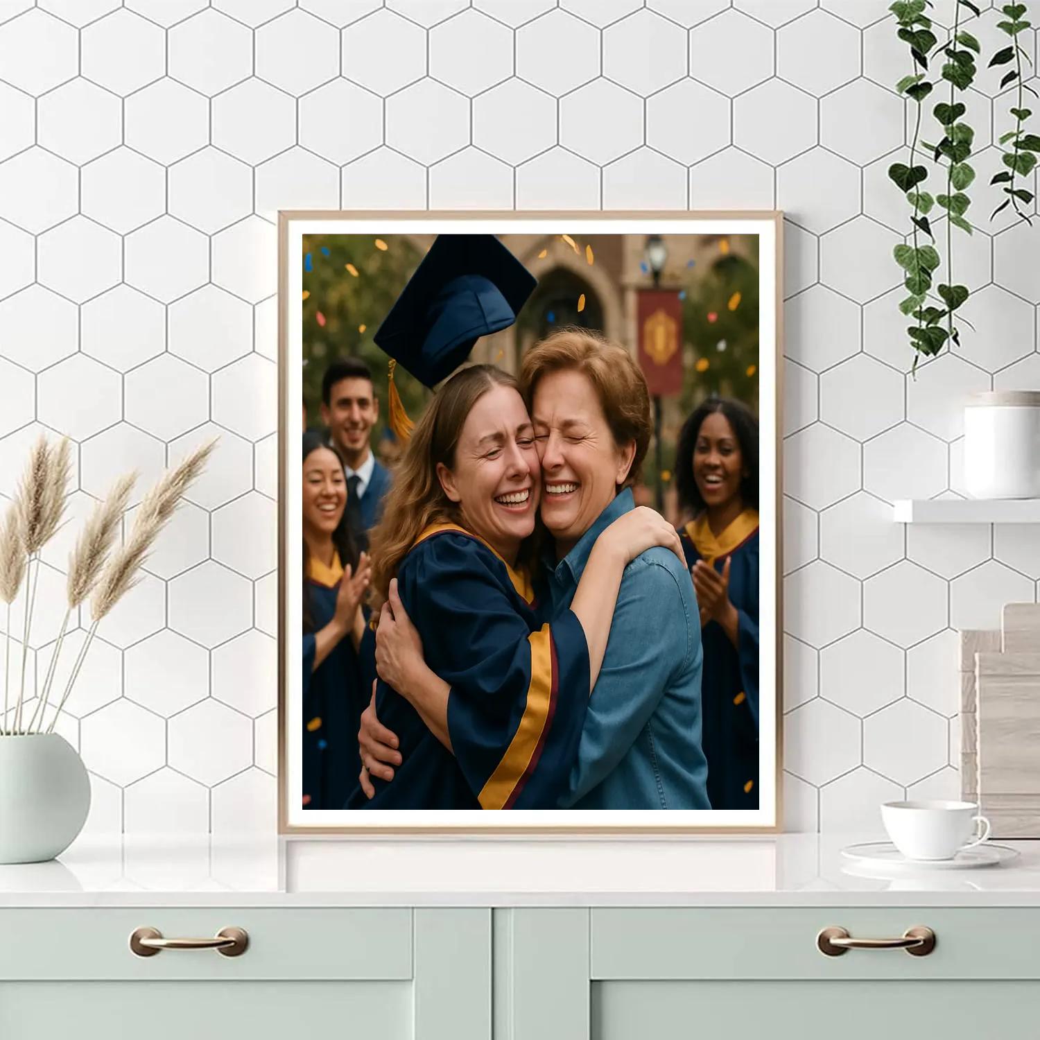Graduation Cap Toss Hug With Mom Paint by numbers art