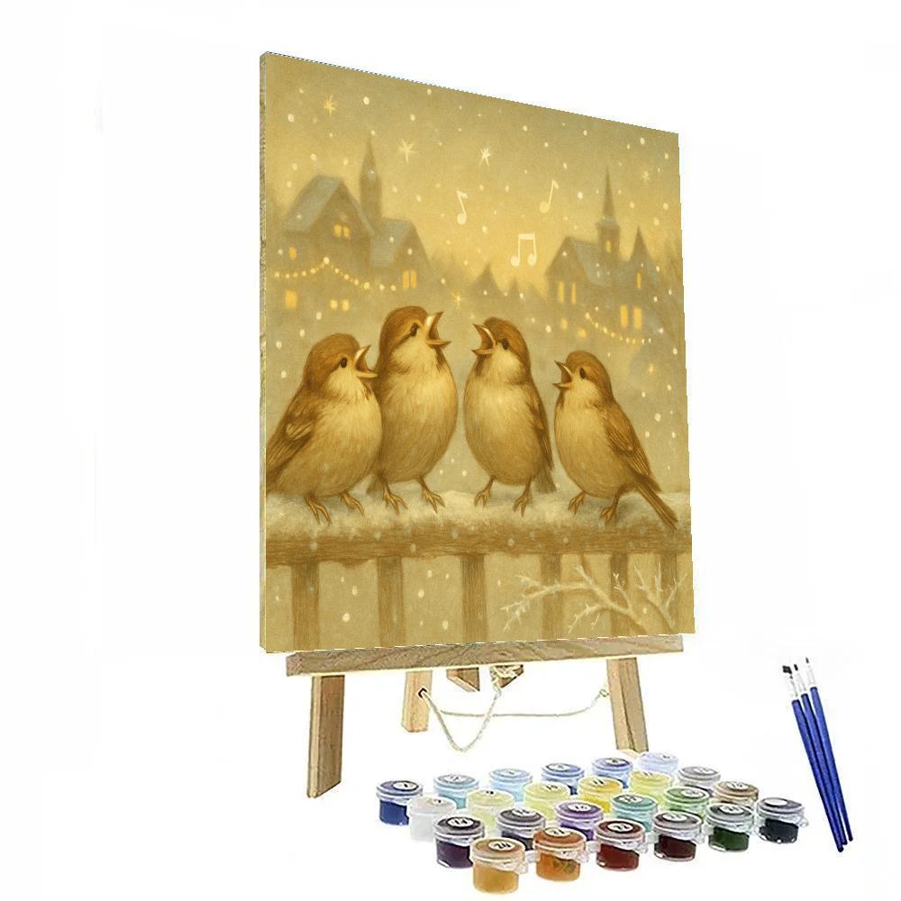Sparrow Choir On Frosted Rail Paint by numbers art