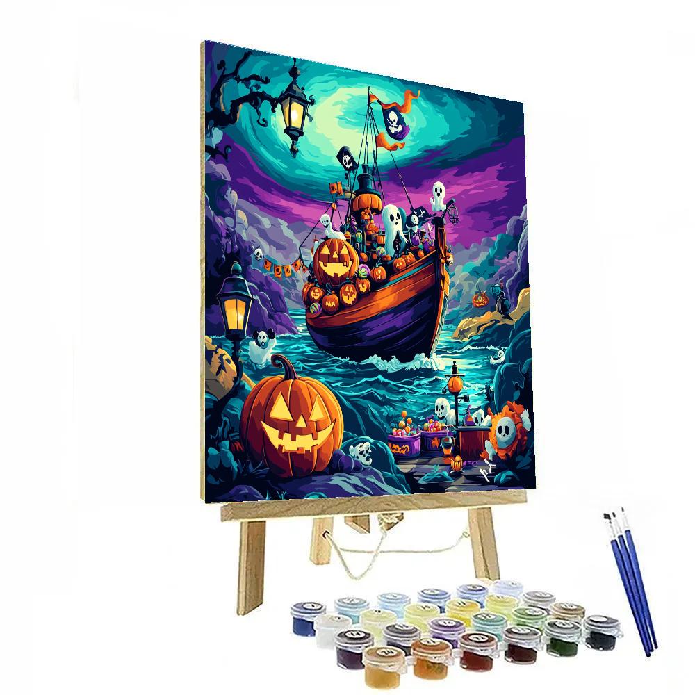 Haunted Pirate Galleon Under Aurora paint by number