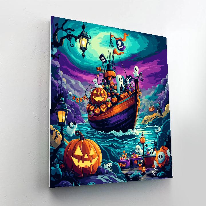 Haunted Pirate Galleon Under Aurora paint by number