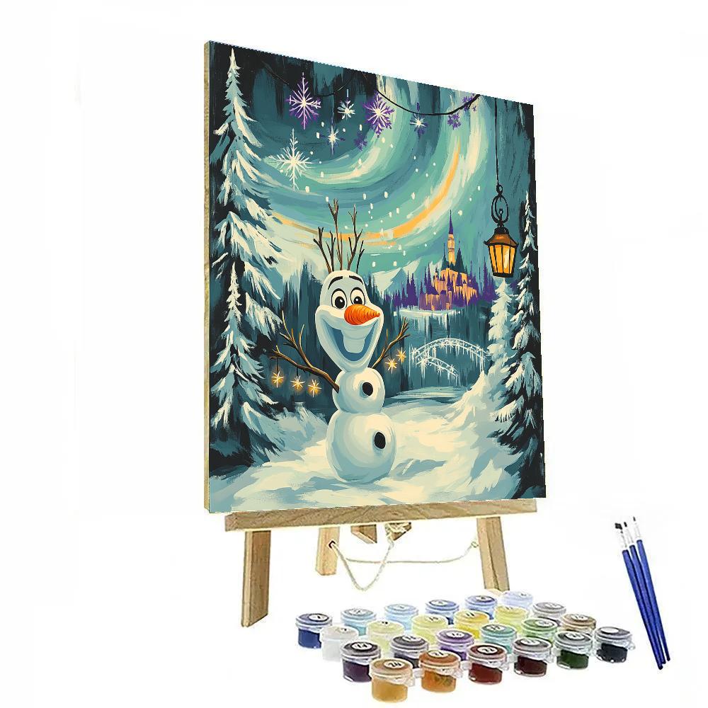 Aurora Over Frozen Arendelle With Olaf paint by number