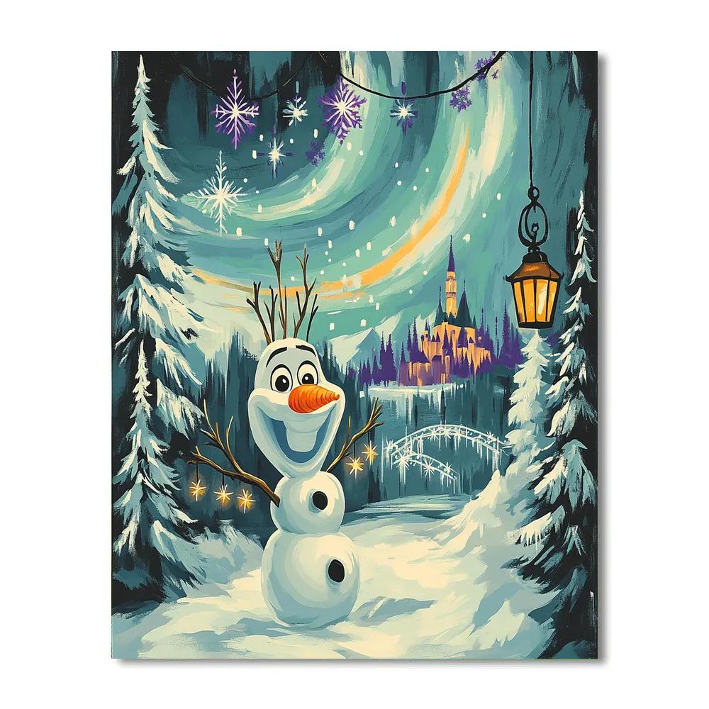 Aurora Over Frozen Arendelle With Olaf paint by number