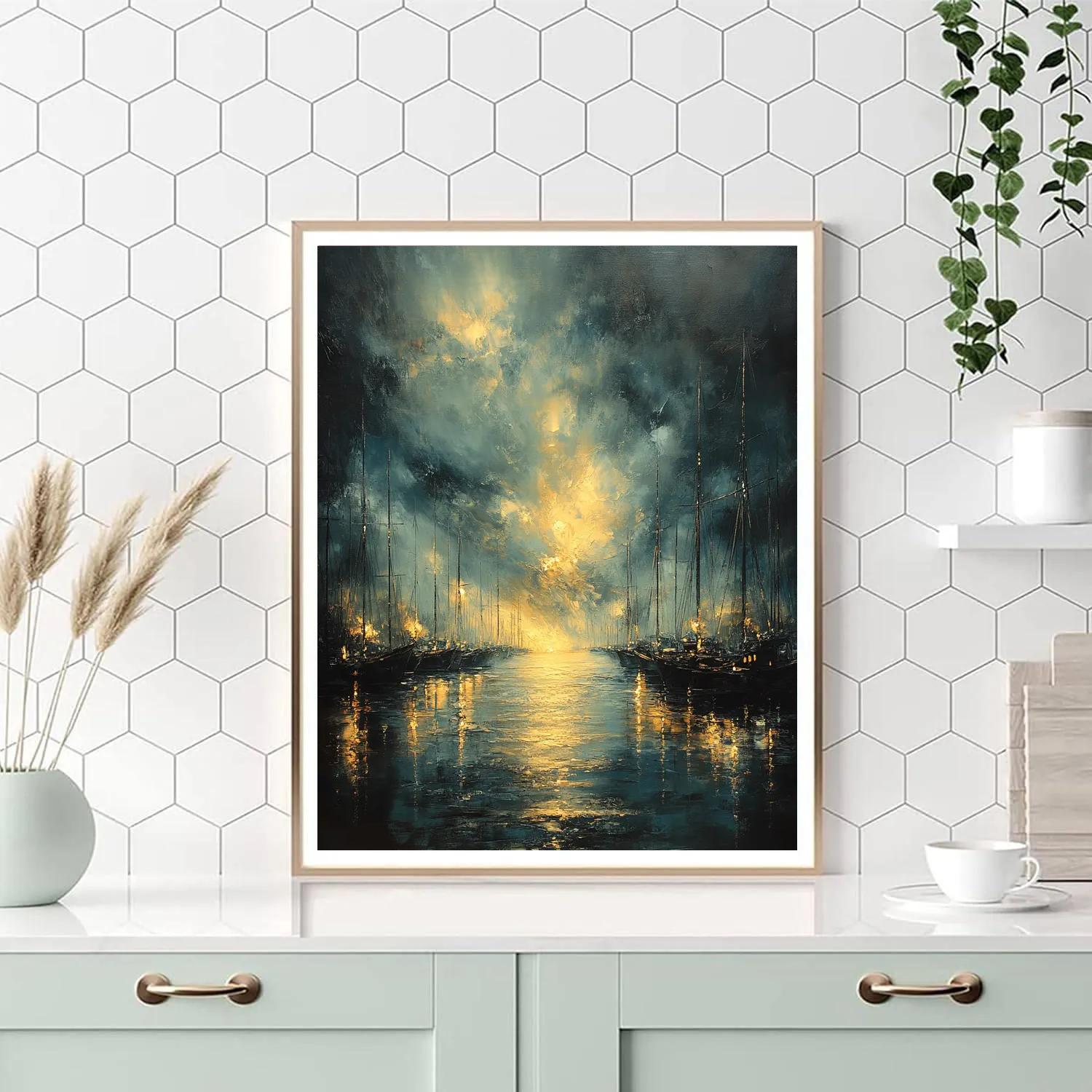 Turner Inspired Tempest Over Harbor DIY paint by numbers