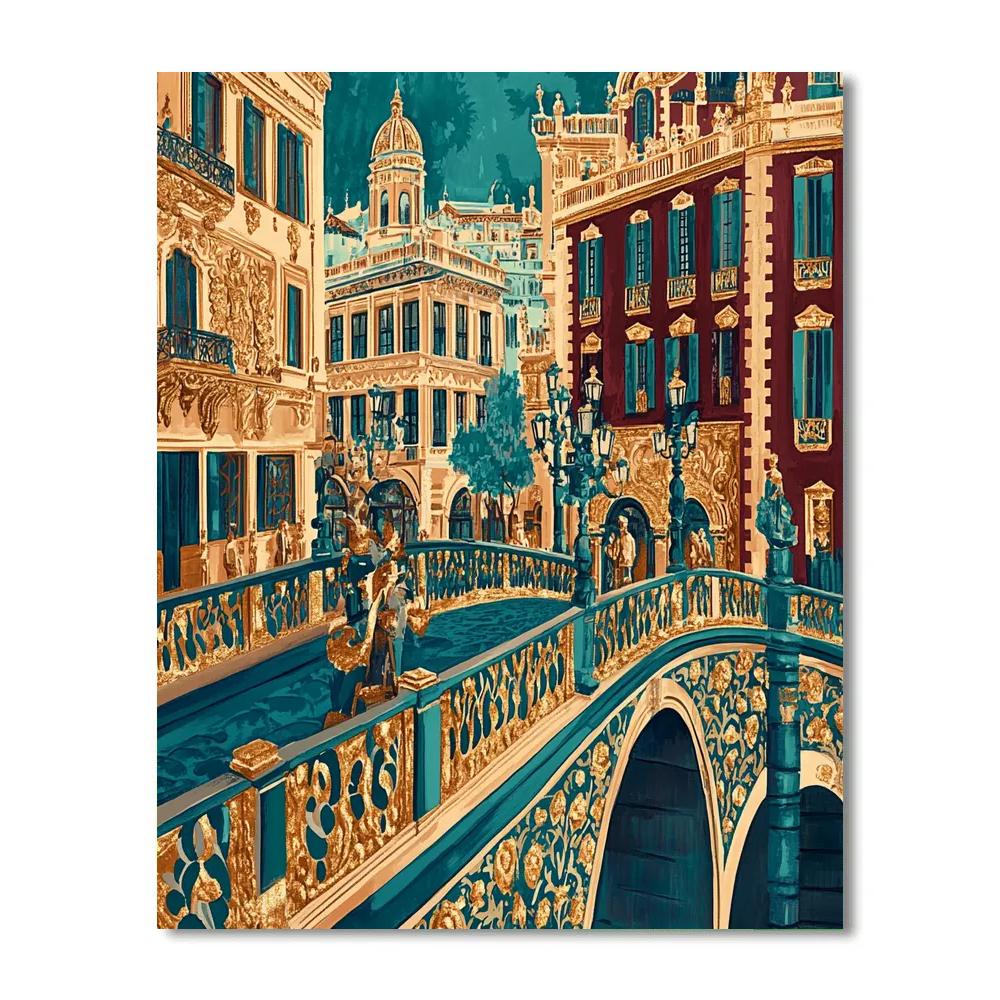 Klimt Inspired City Of Gold Bridges painting number kit