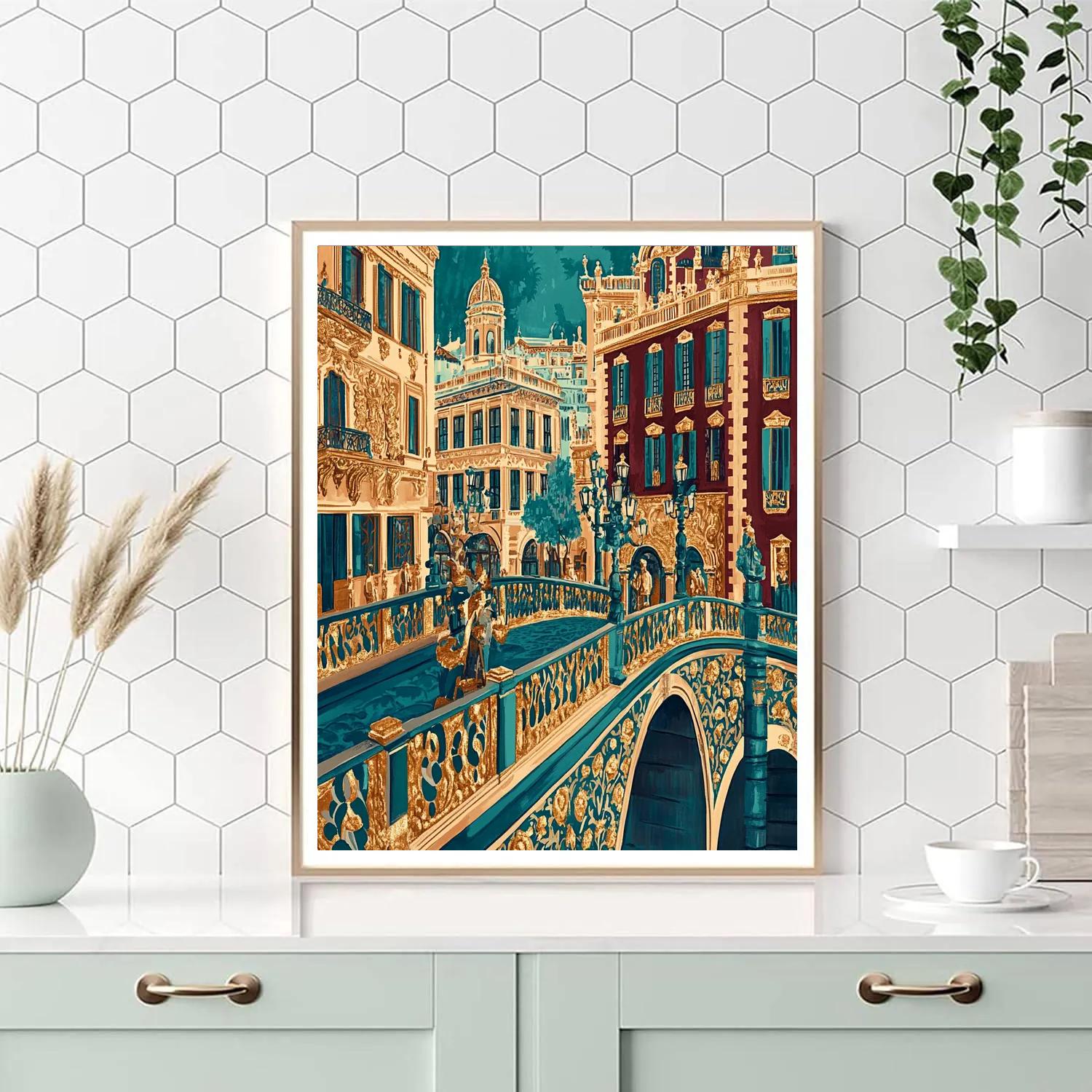 Klimt Inspired City Of Gold Bridges painting number kit
