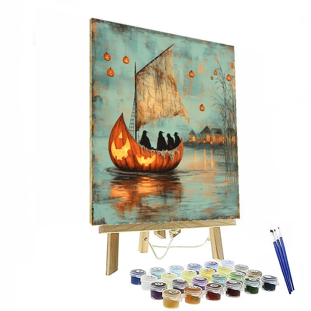 Pumpkin Ship On Haunted Lake paint by color