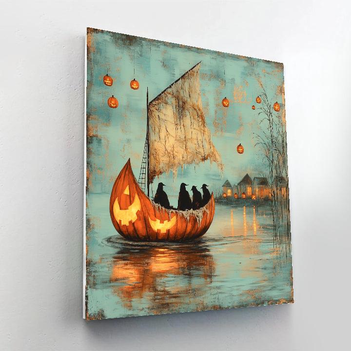 Pumpkin Ship On Haunted Lake paint by color