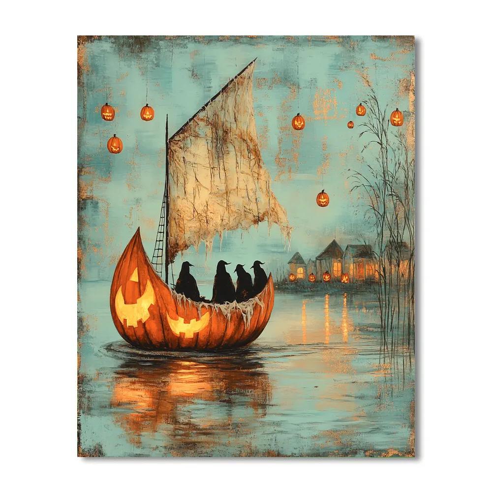 Pumpkin Ship On Haunted Lake paint by color