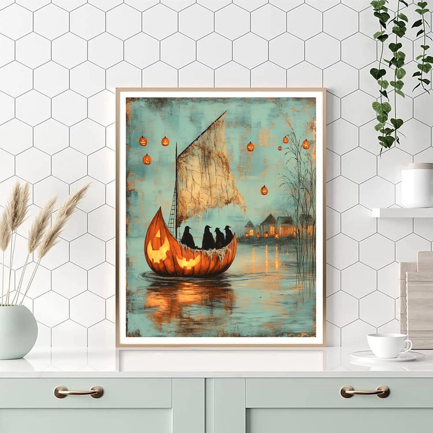 Pumpkin Ship On Haunted Lake paint by color