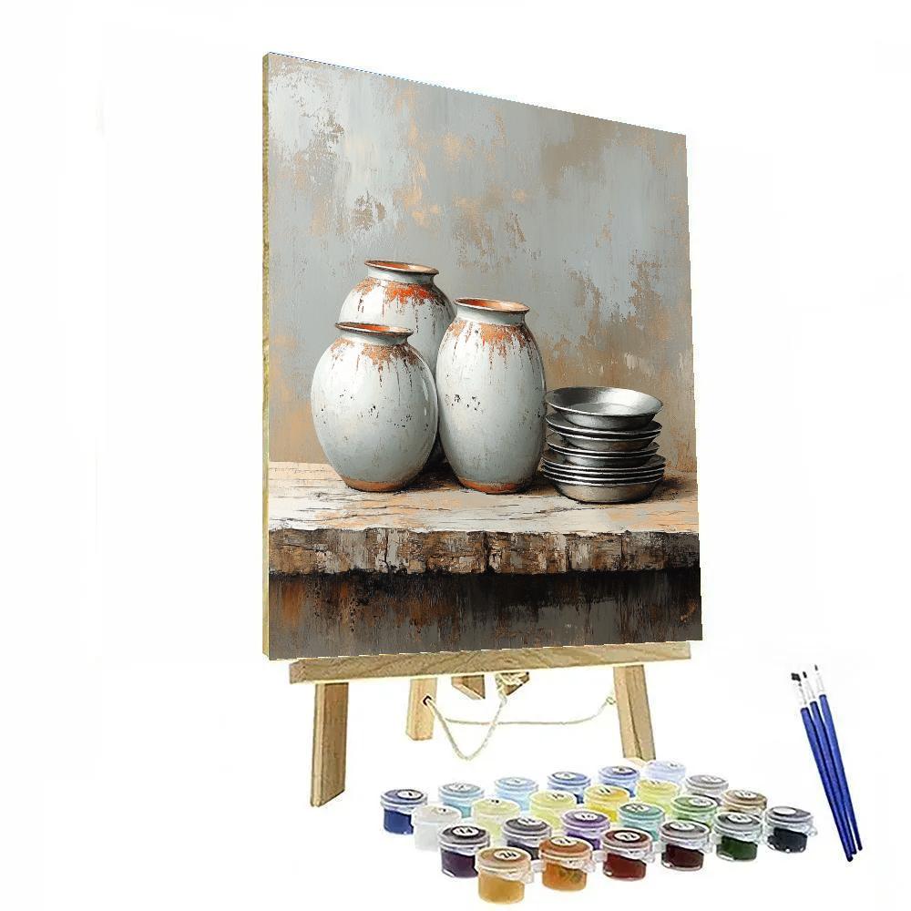Diego Velázquez Inspired Ceramic Water Jars And Pewter Plates Numbered painting kits