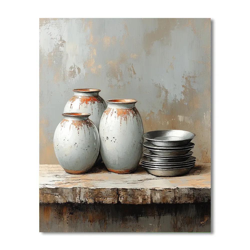 Diego Velázquez Inspired Ceramic Water Jars And Pewter Plates Numbered painting kits