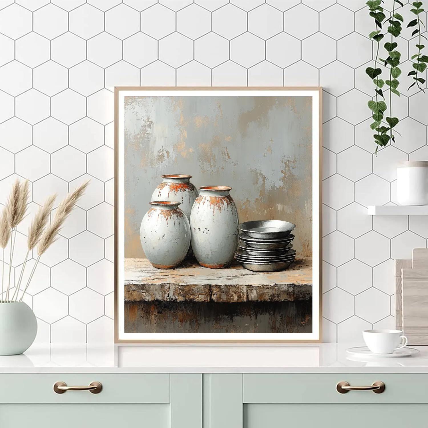 Diego Velázquez Inspired Ceramic Water Jars And Pewter Plates Numbered painting kits