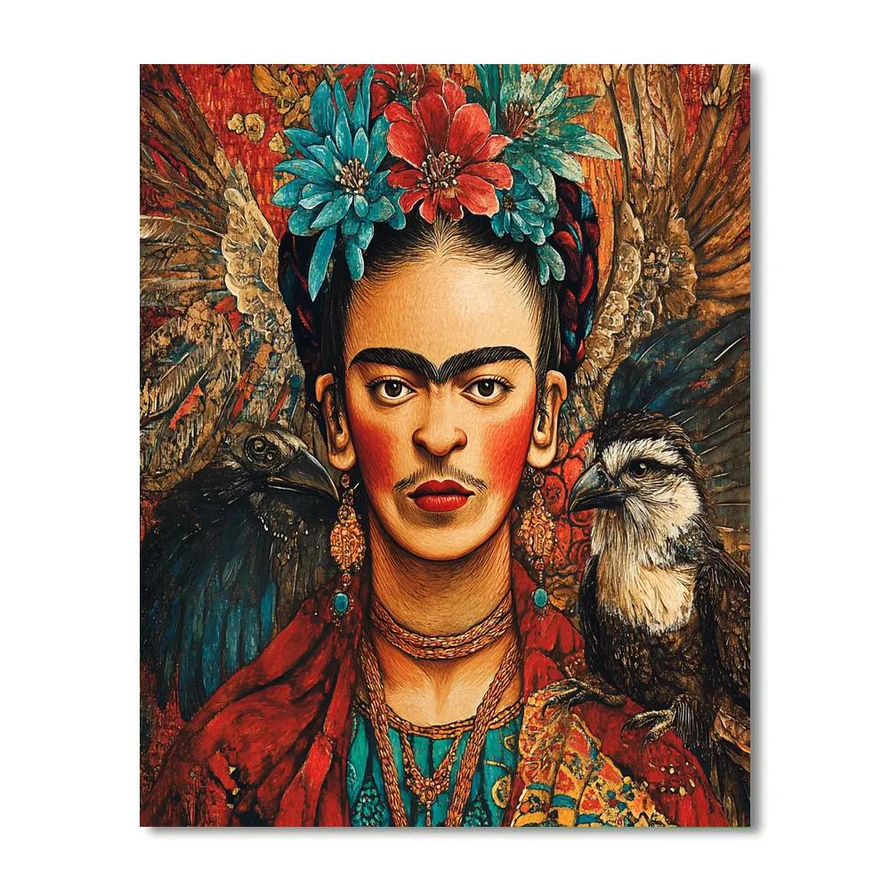 Frida Kahlo Inspired Vibrant Mythological Portrait Number painting