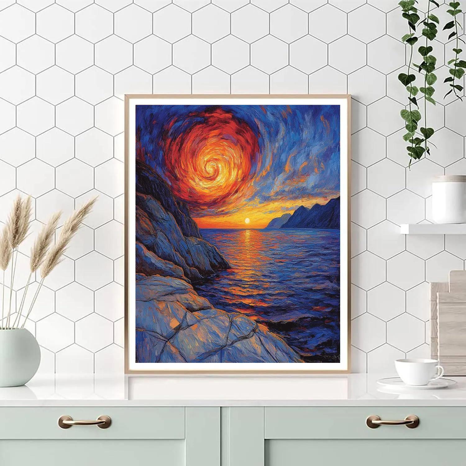 Edvard Munch Inspired Sunset Over Fjord paint by number