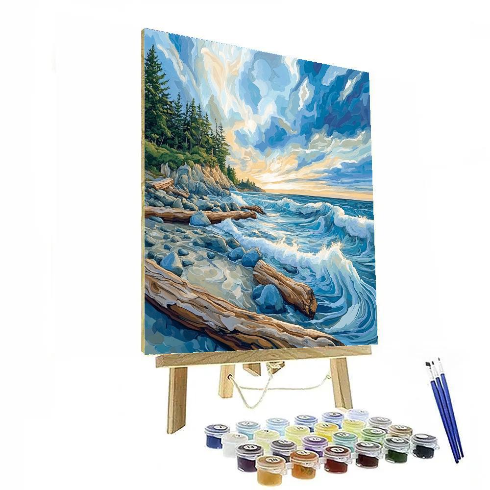 Emily Carr Inspired Churning Pacific Driftwood Coastline Paint by numbers kits