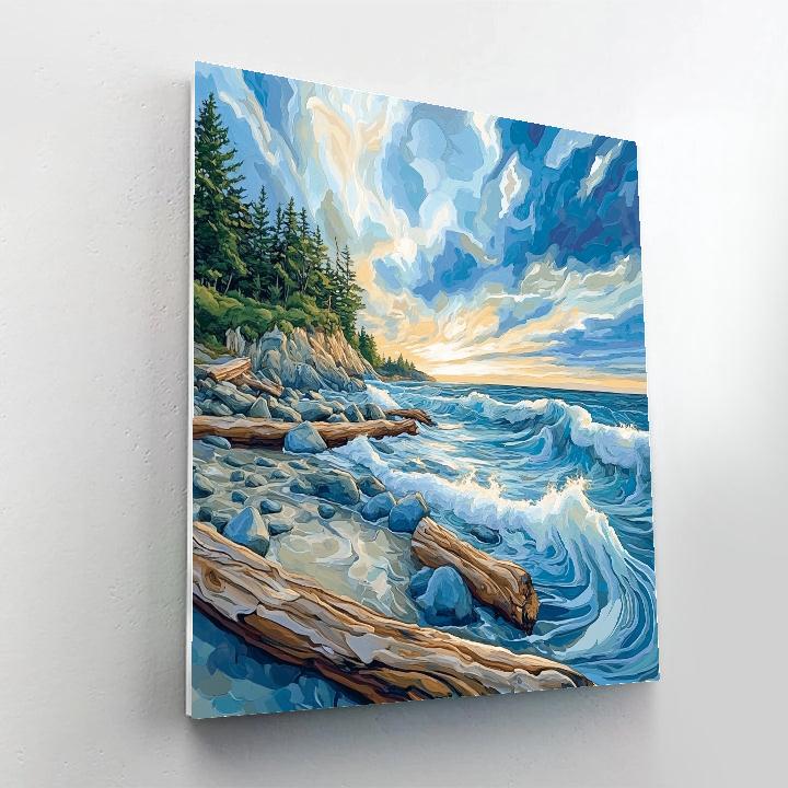 Emily Carr Inspired Churning Pacific Driftwood Coastline Paint by numbers kits
