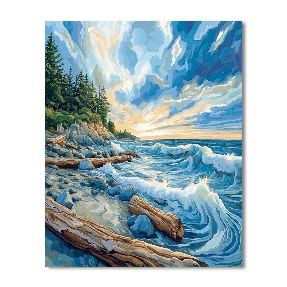 Emily Carr Inspired Churning Pacific Driftwood Coastline Paint by numbers kits