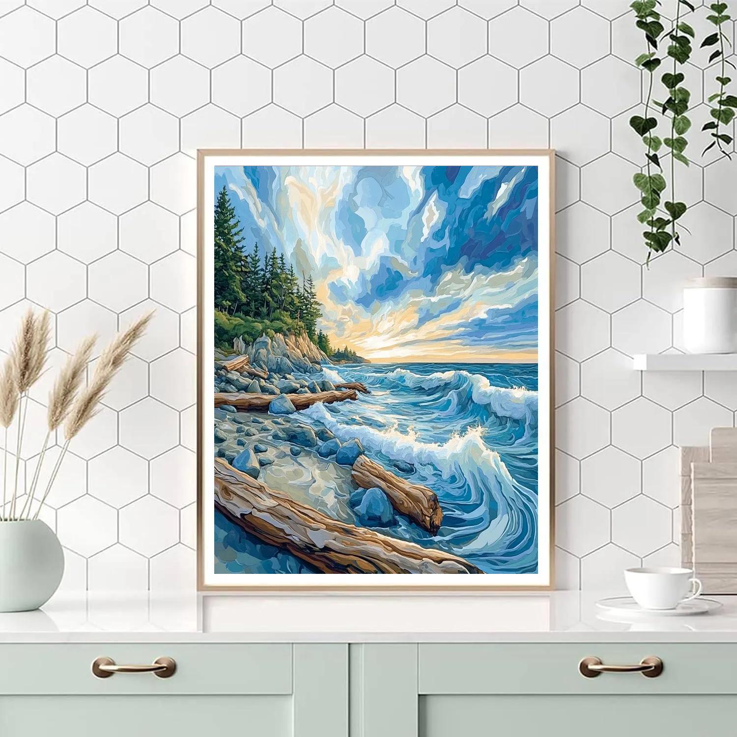 Emily Carr Inspired Churning Pacific Driftwood Coastline Paint by numbers kits