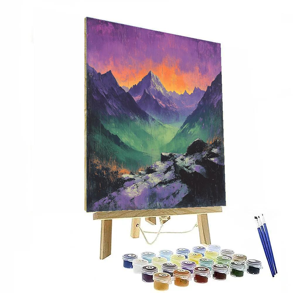 Frederick Varley Inspired Brooding Mountain Beneath Violet Sky paint by color