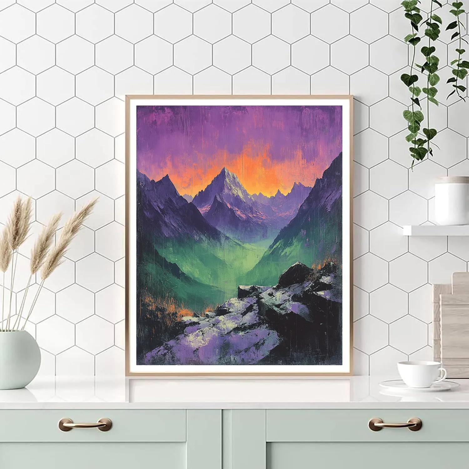 Frederick Varley Inspired Brooding Mountain Beneath Violet Sky paint by color