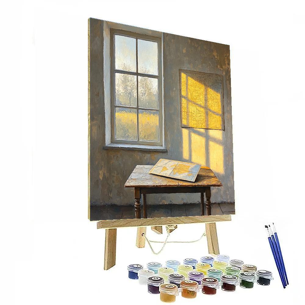 Johannes Vermeer Inspired Sunlit Window With Folded Map Numbered painting kits