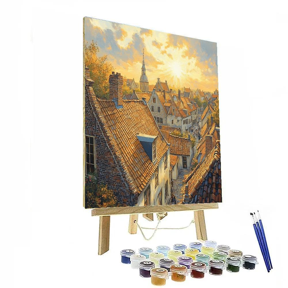 Johannes Vermeer Inspired Golden Light Over Delft Rooftops DIY paint by numbers