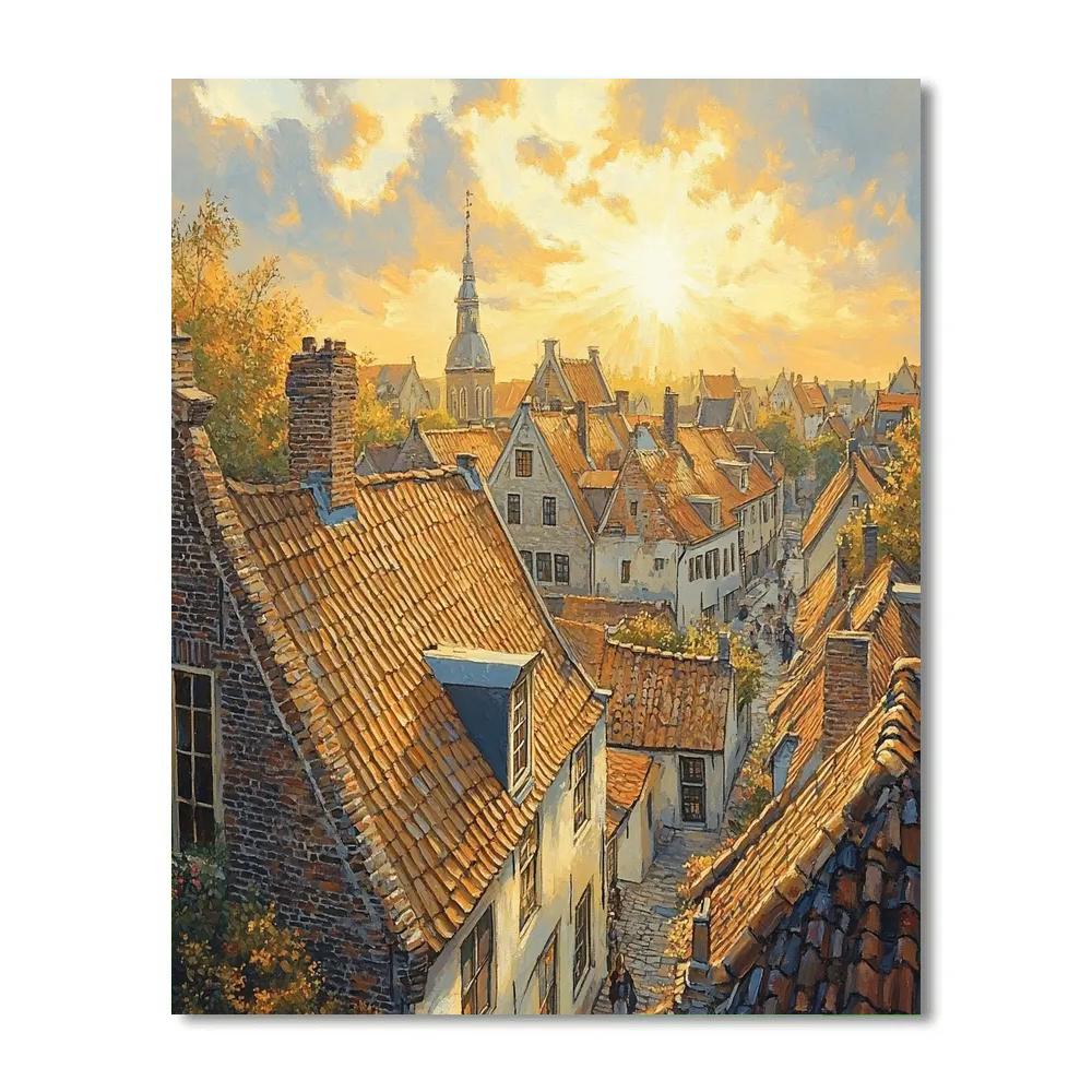 Johannes Vermeer Inspired Golden Light Over Delft Rooftops DIY paint by numbers