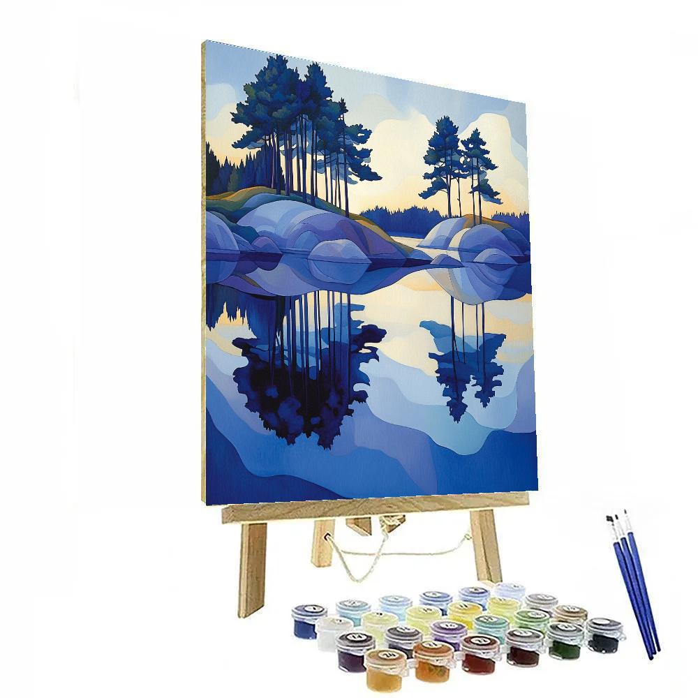 Lawren Harris Inspired Radiant Northern Lake Reflection Number painting
