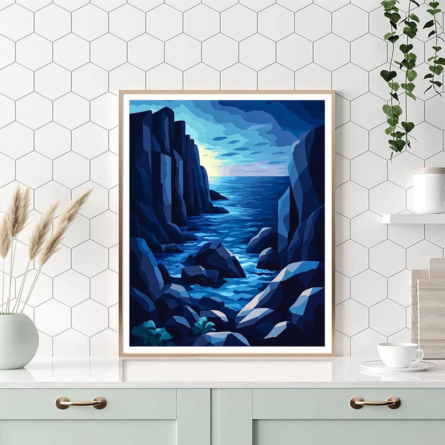Pablo Picasso Inspired Angular Coastal Landscape Number painting