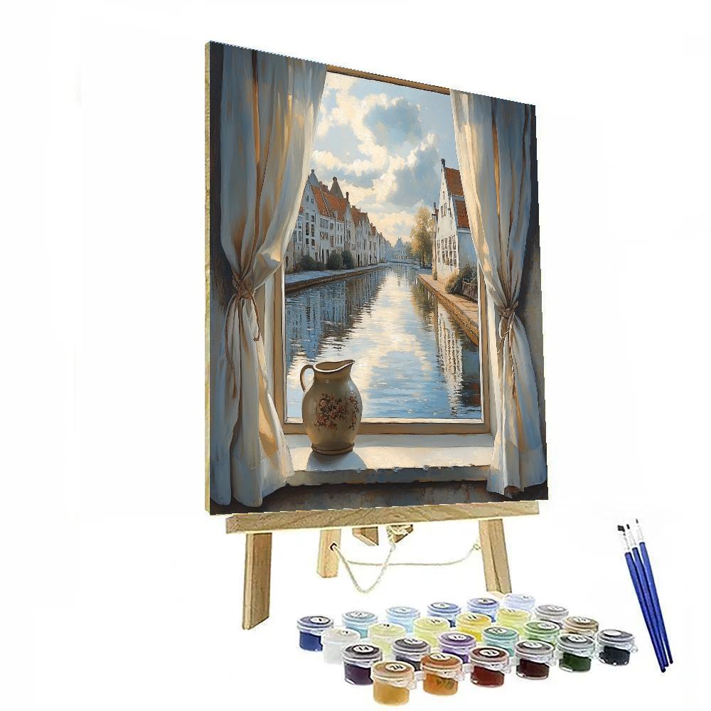Johannes Vermeer Inspired Quiet Reflection On Delft Canal Water paint by number